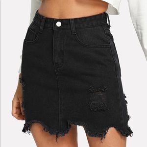 Distressed black wash a line denim skirt